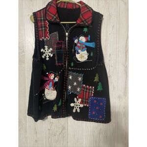 Snowman‎ Appliques Beaded Vest L Designer Original Studio Joy Heavy Ugly Sweater